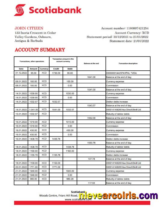 Antigua and Barbuda Scotiabank bank statement xls